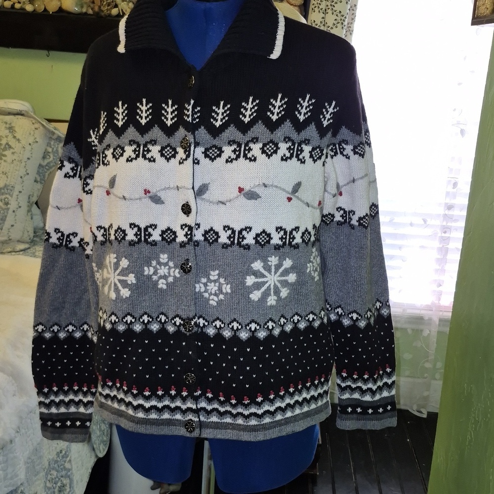 Holiday Lodge By Northcrest.Beautiful Winter Cardigan.wonens Sz XL.(#2010D).
